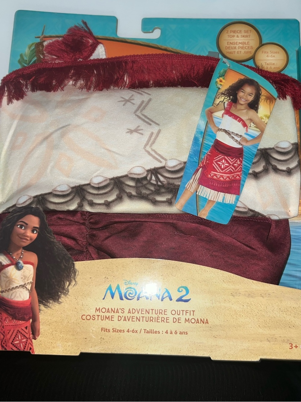 Disney Girls Moana 2-piece Burgundy & Cream Adventure Outfit - Top & Skirt